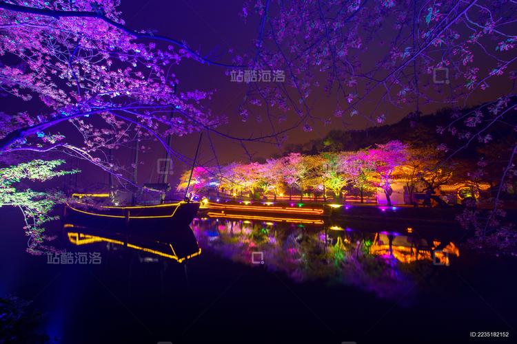 （江苏周市樱花园）昆山最大樱花主题公园，早樱正盛开，夜色美妙