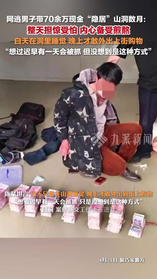 网逃男子携带70多万元现金“隐居”山洞，白天睡觉，晚上才敢上街购物